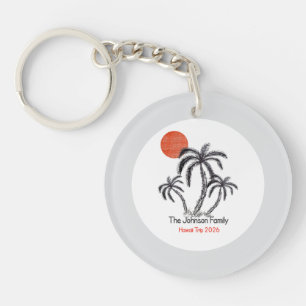 Tropical Sunset Beach Palm Tree Family Vacation Key Ring