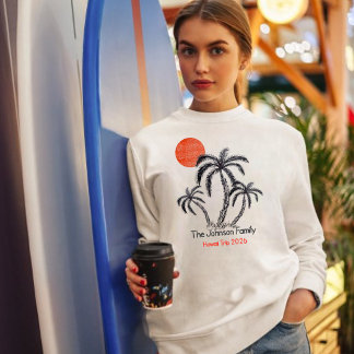 Tropical Sunset Beach Palm Tree Family Vacation Sweatshirt