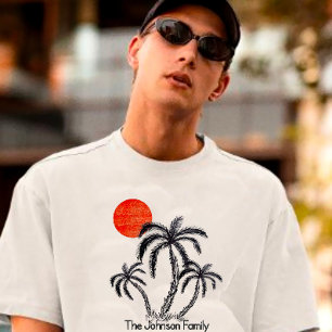 Tropical Sunset Beach Palm Tree Family Vacation T-Shirt