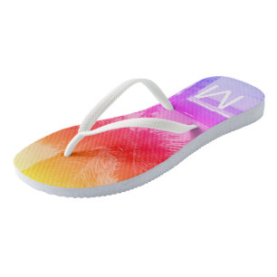 Tropical Sunset Beach & Palm Tree Initial Pink Jandals