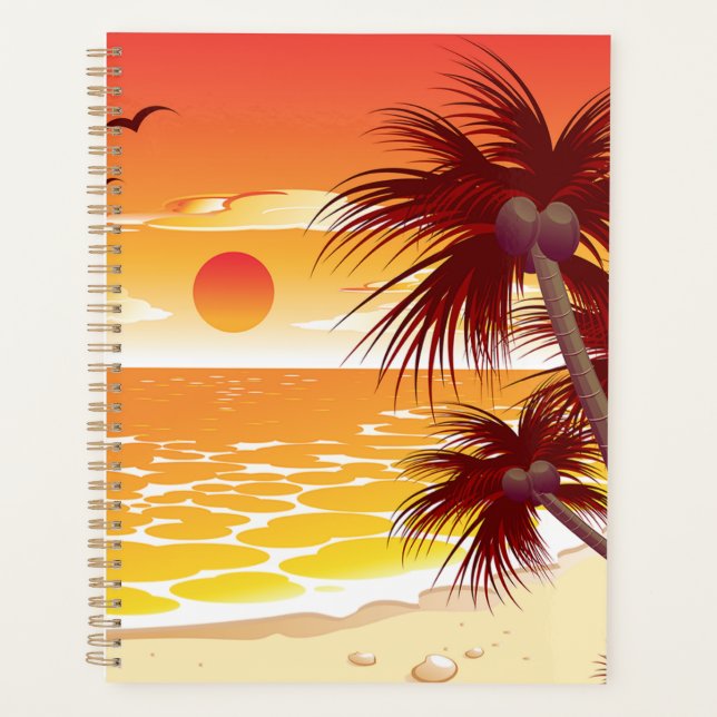 Tropical Sunset Beach Palm Tree Island Planner (Front)