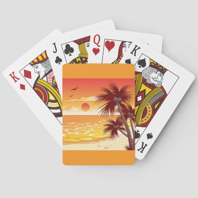 Tropical Sunset Beach Palm Tree Island Playing Cards (Back)