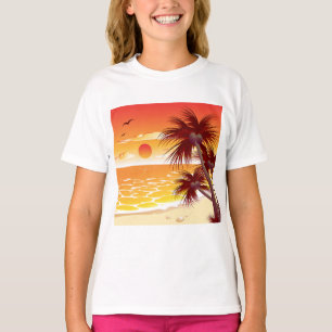 Tropical Sunset Beach Palm Tree Island T-Shirt
