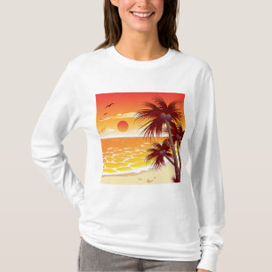 Tropical Sunset Beach Palm Tree Island T-Shirt