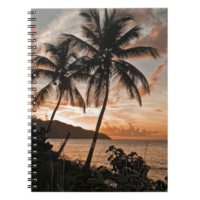 Tropical Sunset Beach Palm Trees Beach Notebook (Front)