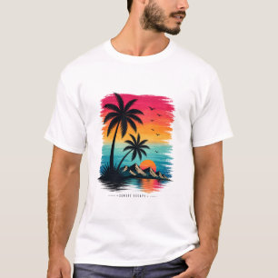 Tropical Sunset Beach Palm Trees Graphic T-Shirt