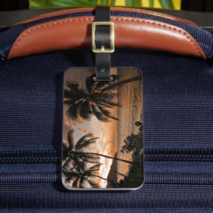 Tropical Sunset Beach Palm Trees Luggage Tag
