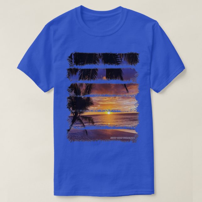 Tropical Sunset Beach Palm Trees Ocean Sand T-Shirt (Design Front)