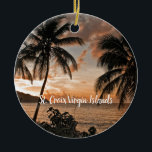 Tropical Sunset Beach Palm Trees USVI Ceramic Tree Decoration<br><div class="desc">Tropical Sunset Beach Palm Trees USVI Ceramic Ornament - this Romantic scenery was photographed in Cane Bay in St. Croix US Virgin Islands. I love how the sunset, the palm trees and hillside come together to make a relaxing sunset photograph. I hope it brings a relaxing and peaceful addition to...</div>