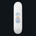 Tropical Sunset Beach Pineapple Custom Skateboard<br><div class="desc">A sunset beach and the horizon scene pineapple shape showing a calm ocean. TIP - Pair this with matching items like the bottle, and can coolers in this collection. Add your name or name of guest by clicking the "Personalise" button. You can also change the background colour to one of...</div>