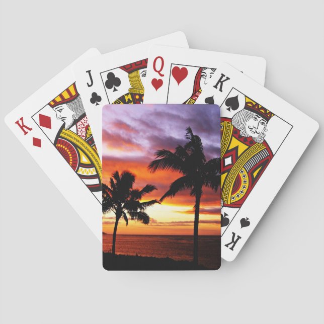 Tropical sunset beach playing cards (Back)