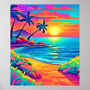 Tropical Sunset Beach Poster