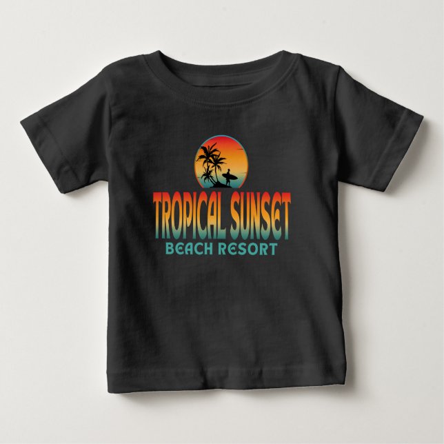TROPICAL SUNSET BEACH RESORT SUMMER SURFING BABY T-Shirt (Front)