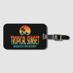 TROPICAL SUNSET BEACH RESORT SUMMER SURFING LUGGAGE TAG