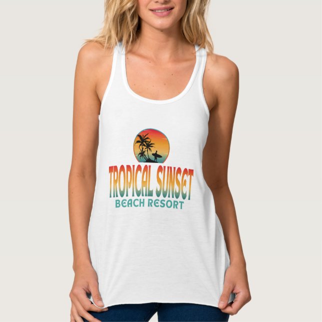 TROPICAL SUNSET BEACH RESORT SUMMER SURFING SINGLET (Front)