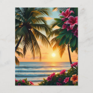 Tropical Sunset Beach Scene with Palm Trees Flyer