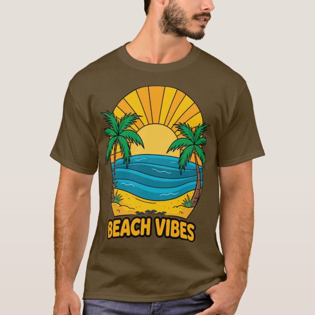 Tropical Sunset Beach Vibes Vector Artwork T-Shirt (Front)
