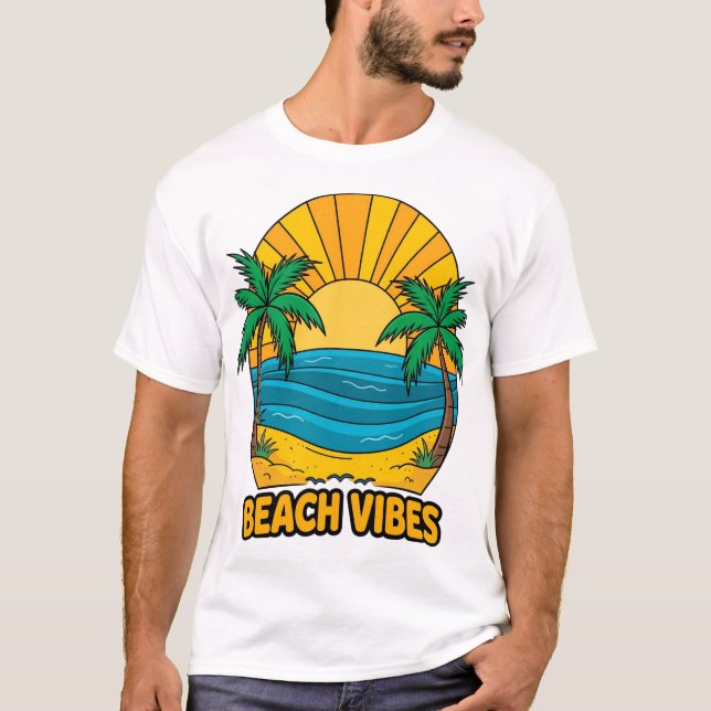 Tropical Sunset Beach Vibes Vector Artwork T-Shirt (Front)
