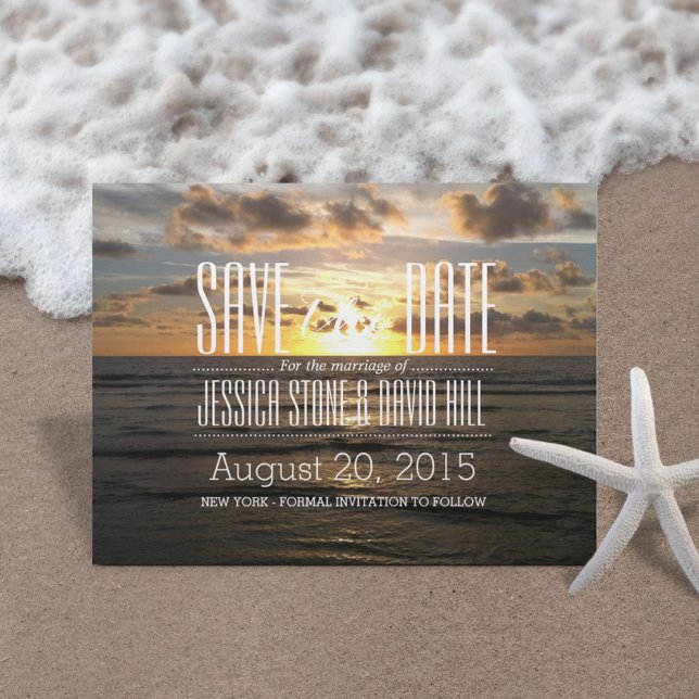 Tropical Sunset Beach Wedding Save the Date Announcement Postcard (Creator Uploaded)