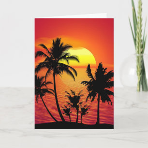 Tropical sunset, beautiful illustration, card