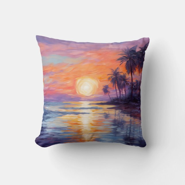 Tropical Sunset Beauty - Impressionist fine Art Cushion (Front)