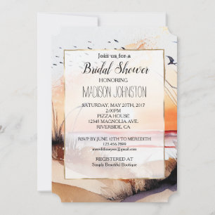 Tropical Sunset Birds Ocean Beach Invitation