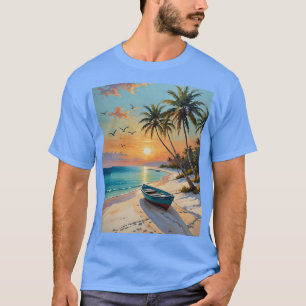Tropical Sunset Boat Beach Vibes Tee