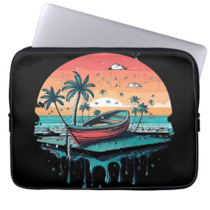 Tropical Sunset Boat Laptop Sleeve