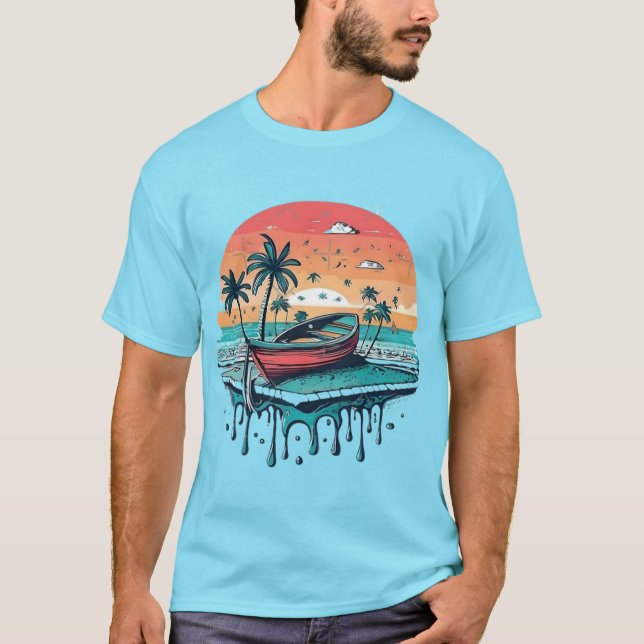 Tropical Sunset Boat T-Shirt (Front)