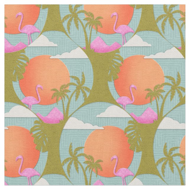 Tropical Sunset Flamingo Fabric (Close Up)