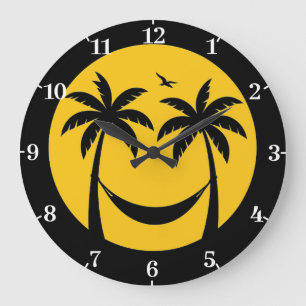 Tropical Sunset Hammock – Minimal Palm Trees Beach Large Clock