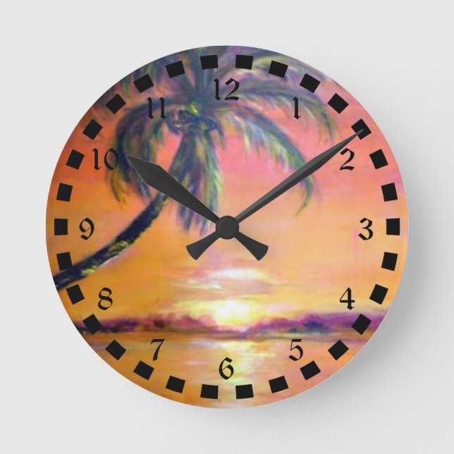 Tropical Sunset in beautiful Florida Round Clock (Front)