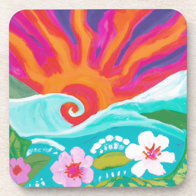 Tropical sunset in fushia throw pillow coaster (Front)