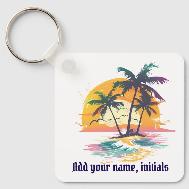 Tropical Sunset Keyring – Beach Vibes & Palm Trees (Front)