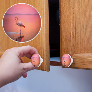Tropical Sunset Lone Flamingo  Ceramic Knob