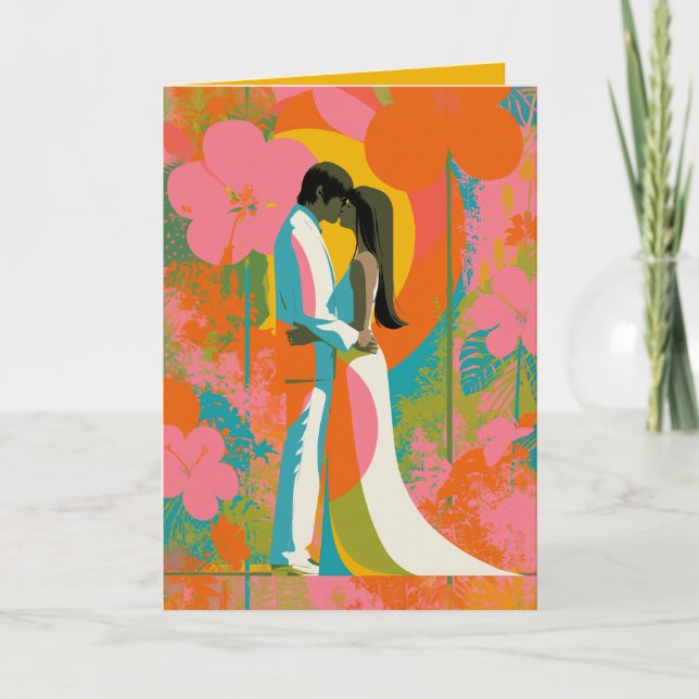 Tropical Sunset Lovers Pop Art Card (Front)