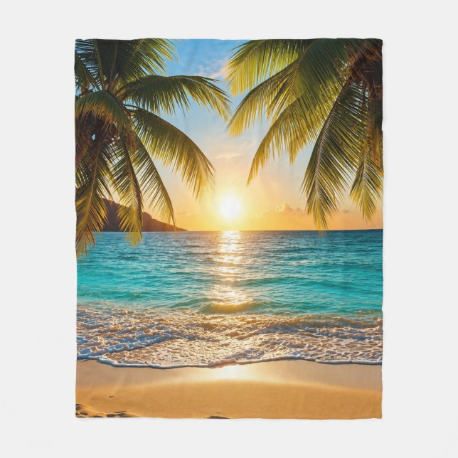 Tropical Sunset Luxury Cosy Fleece Blanket (Front)