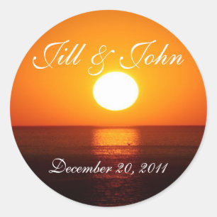 Tropical Sunset Names and Date Wedding Sticker