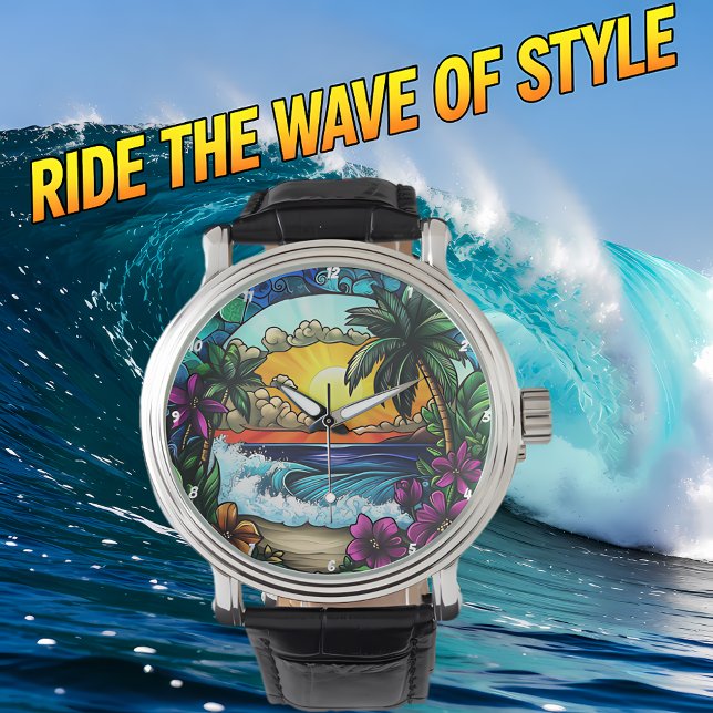 Tropical Sunset Oasis Vibrant Beach Wall Watch (Creator Uploaded)