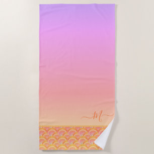 Tropical Sunset Ombre Seashell Shell Elegant Beach Towel