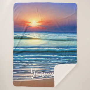 Tropical Sunset on the Beach Sherpa Blanket