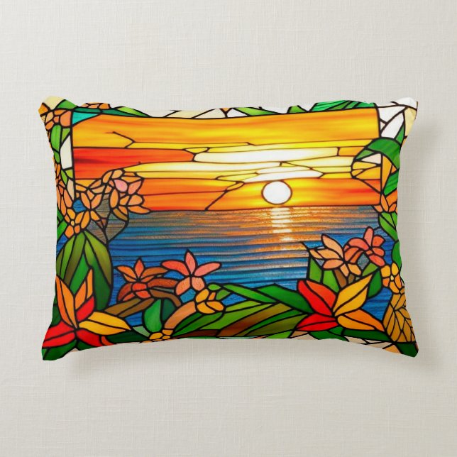 Tropical Sunset Over Ocean Horizon Decorative Cushion (Front)