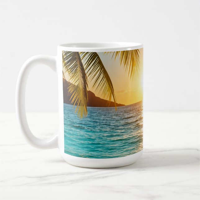 Tropical Sunset Palm Beach Coffee Mug (Left)