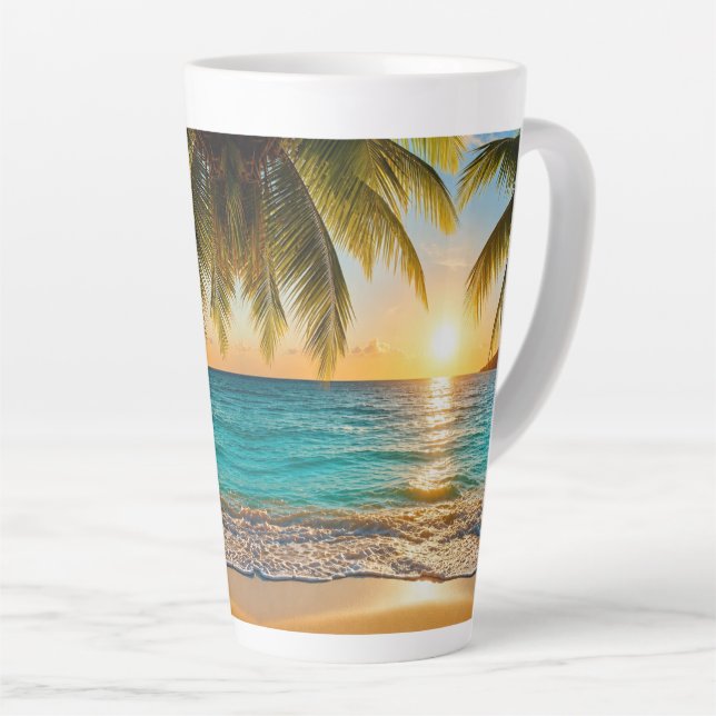 Tropical Sunset Palm Beach Latte Mug (Right Angle)