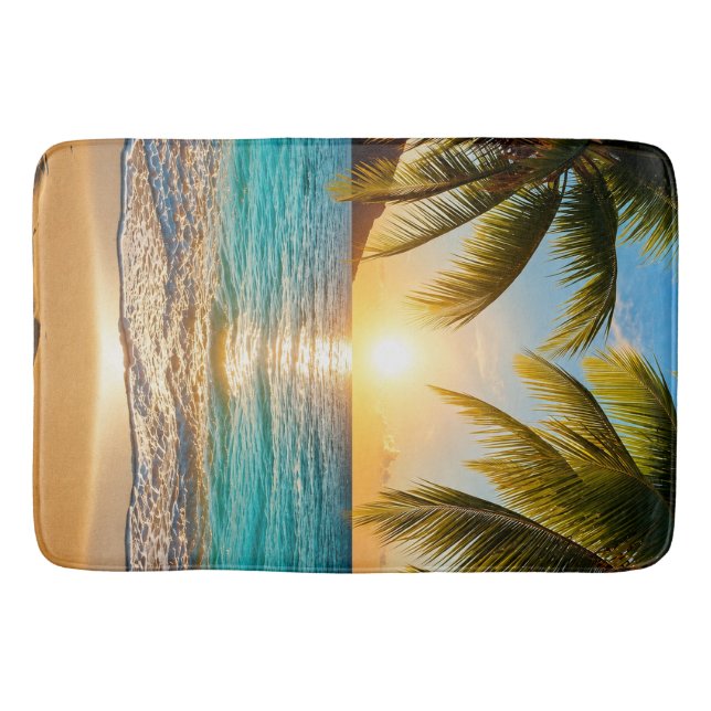 Tropical Sunset Palm Beach Luxury Bath Mat (Front)
