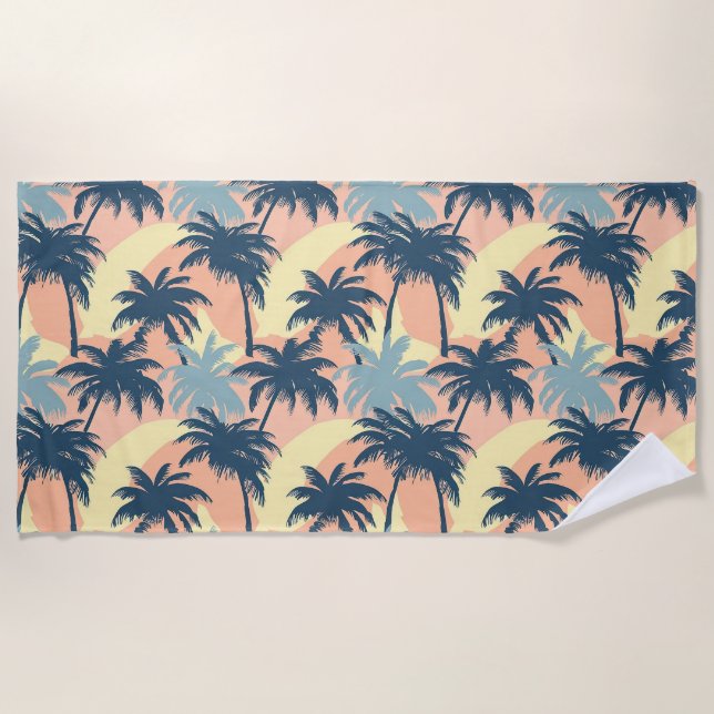 Tropical Sunset Palm Beach Towel (Front)