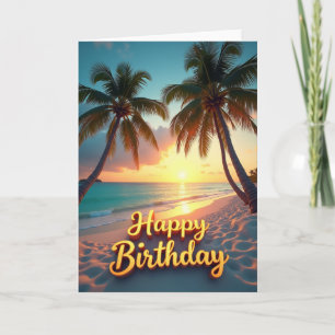 Tropical Sunset Palm Birthday Card
