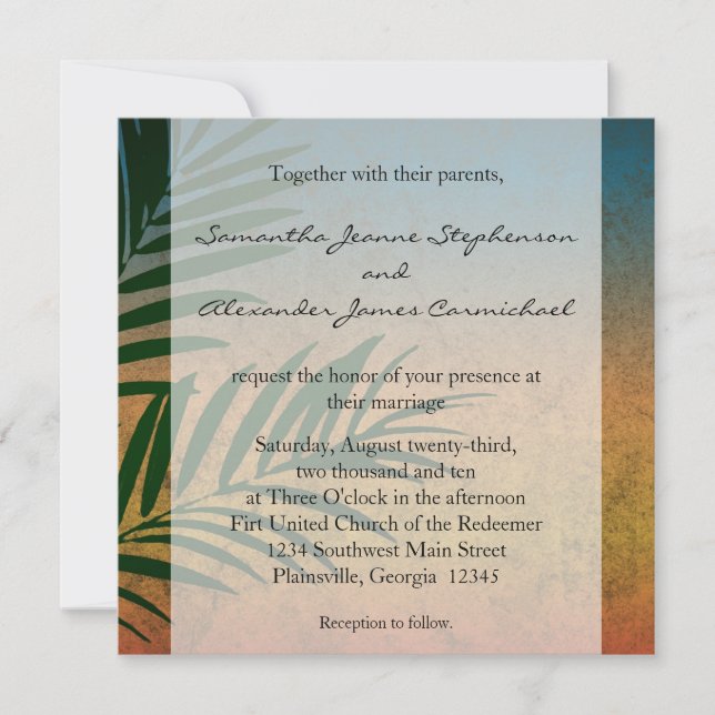 Tropical Sunset Palm Fronds Invitation (Front)