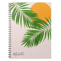 Tropical Sunset Palm Leaves Minimalist Pink Name Notebook