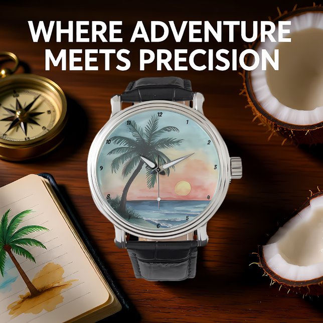 Tropical Sunset Palm Ocean Waves Watch (Creator Uploaded)